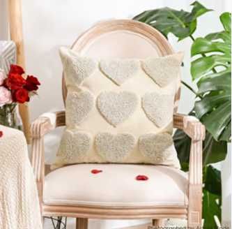 Huse perne jacquard catifea 2 buc 45x45cm model inimi albe