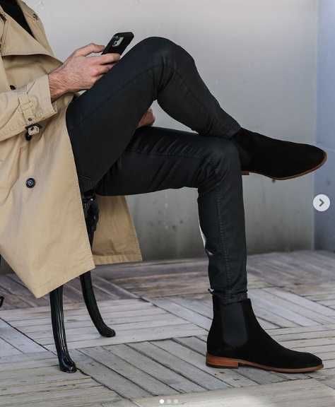 Ghete chelsea 39 39.5 cap toe brogue suede Mahon NOI piele naturala