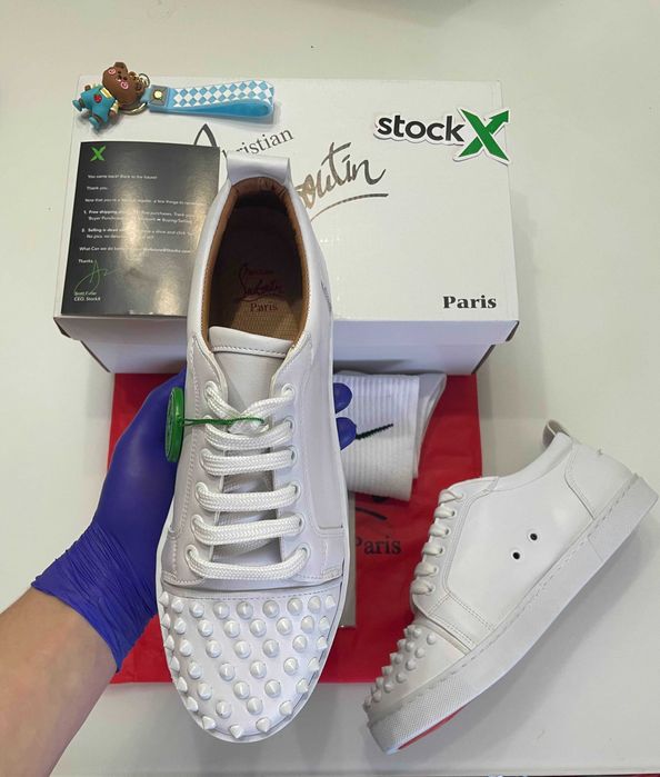 ELEGANT Louboutin Red Bottoms Low White с шип (от/до 40-44 номер) LUX