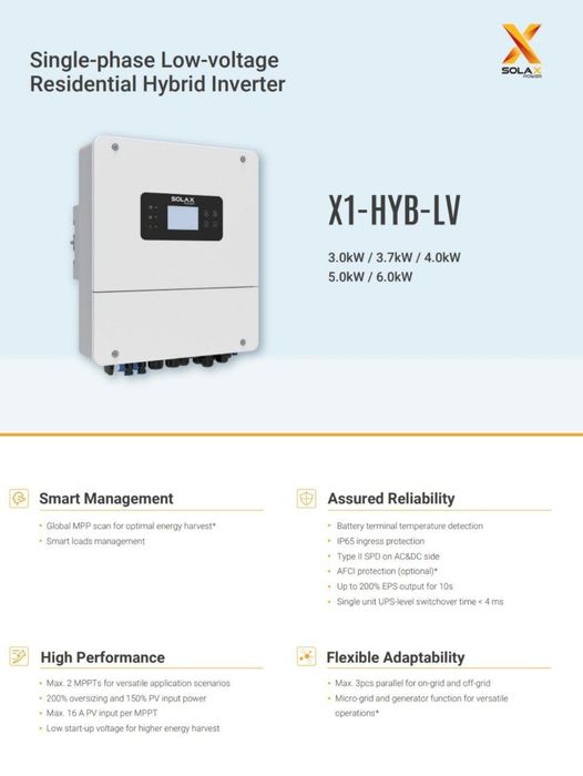 Gibrid quyosh inverter SolaX 3 kw 48 volt servis bilan akkumulyatorlik