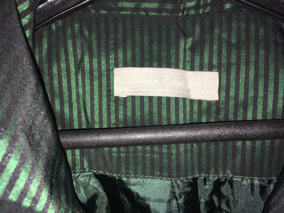 Френски нов бутиков шлифер тренч L Clara Couture зелен черно райе