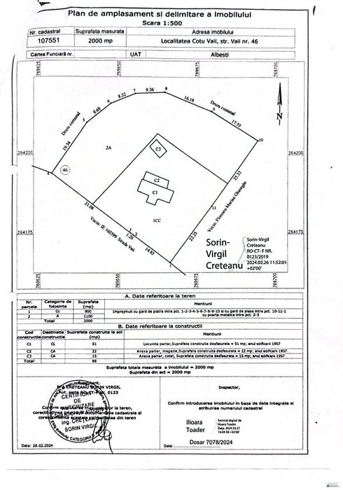 Teren 2000mp + casă veche Cotu Văii aproape de litoral Albesti/Mangalia/Vama Veche/Limanu/Arsa/Negru Voda/Plaja