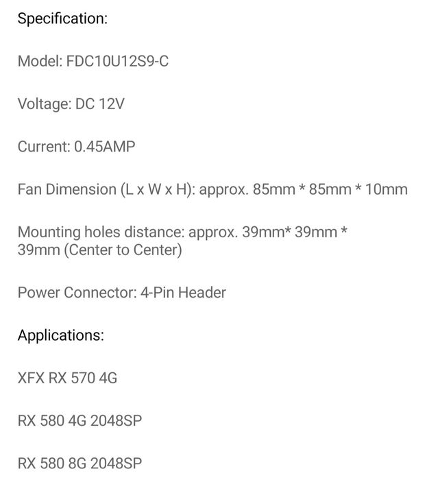 Cooler Fan Ventilator RX RS 85mm XFX FDC10U12S9-C