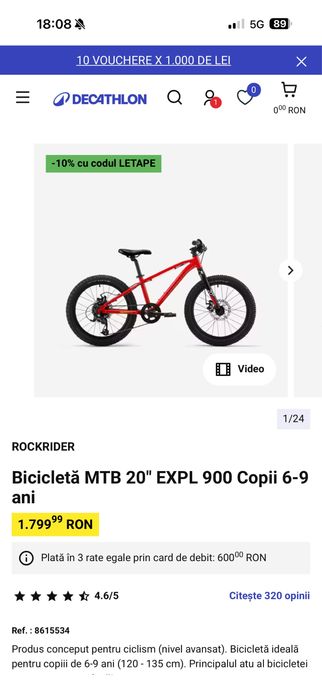Bicicletă MTB 20" EXPL 900 Copii 6-9 ani