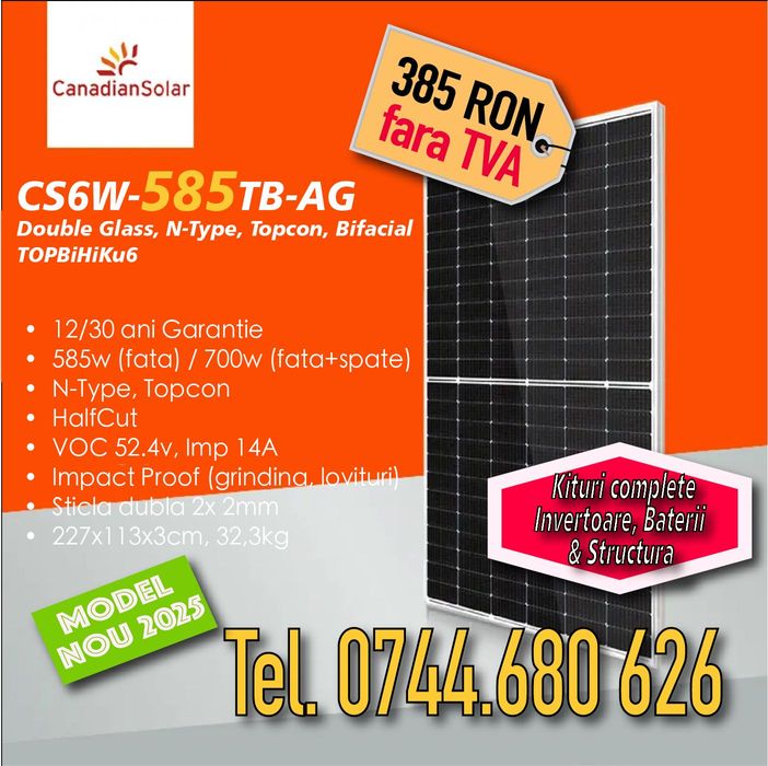 Canadian Solar 585w N-Type monofacial / bifacial (Longi, Trina, Jinko)