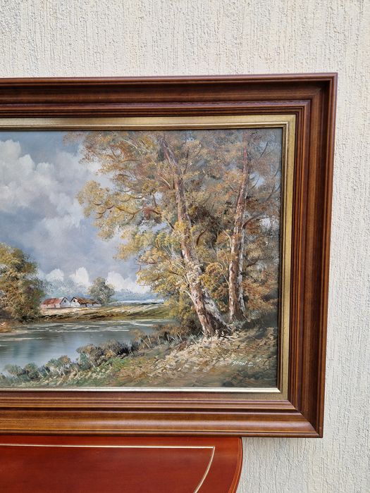 Прекрасна антикварна авторска картина масло платно сертификат
