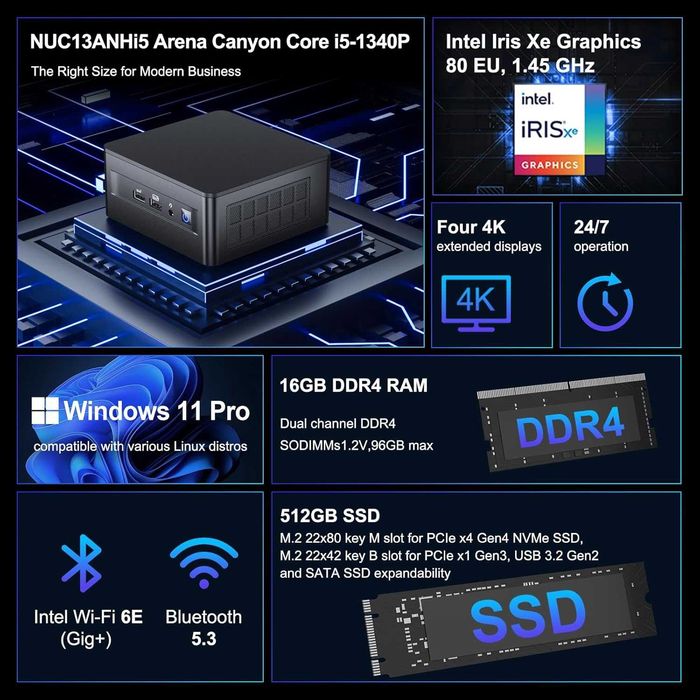 Mini PC Мини Пк Intel NUC 13 Pro  Core i5-1340P 16Gb DDR4 / 500Gb SSD