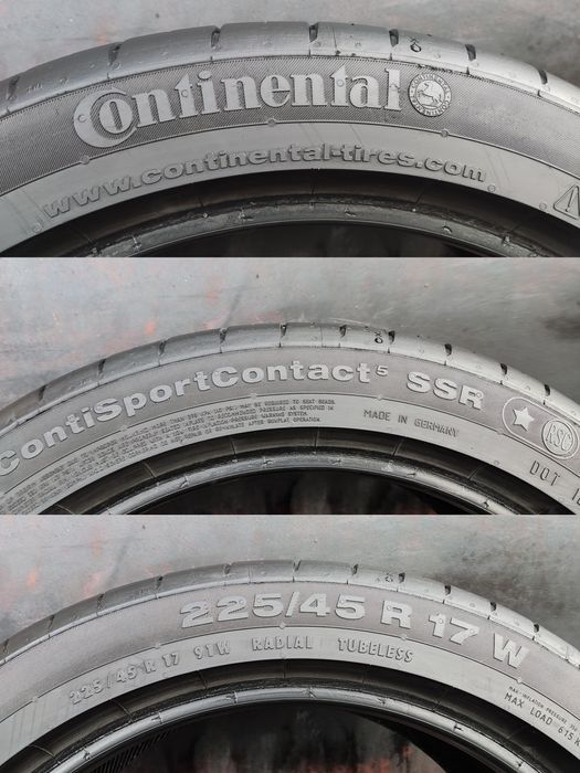 1брой лятна гума 225/45/17 Continental Conti Sport Contact 5 SSR, Runf