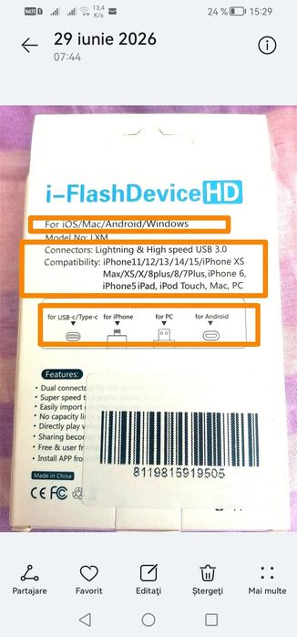 I-flash device HD pe USB 512 gb . Merge si pe iPhone.  NOU SIGILAT
