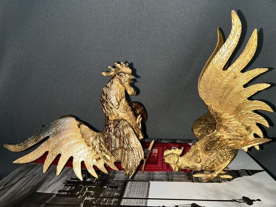 Figurine metalice aurii păsări (cocoși) decorative - vintage/colectie