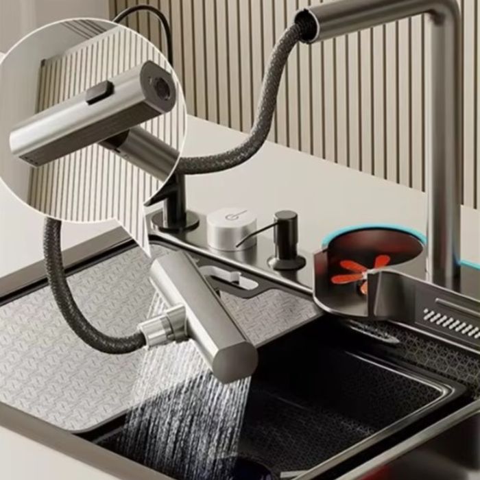 Chiuveta de bucatarie inox 3mm, negru antracit, cu accesorii de montaj