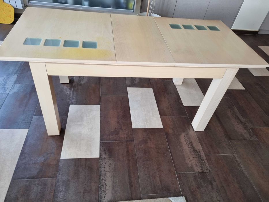 Разтегателна трапезна маса МДФ+стъкло 80/140(180)/75, цвят парен бук