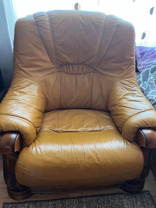 Ретро кресла от естествена кожа 2 бр