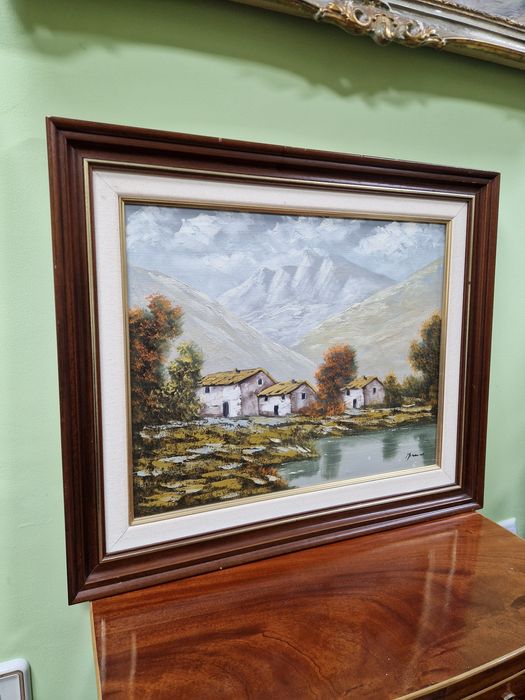 Прекрасна антикварна белгийска авторска картина масло върху платно