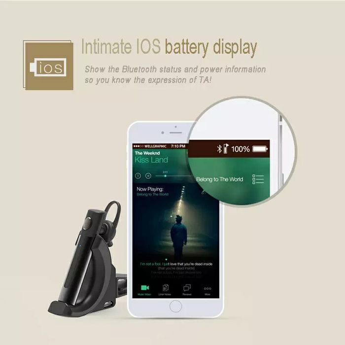 (Слушалка за кола) Безжична Bluetooth 5.0 слушалка със стойка