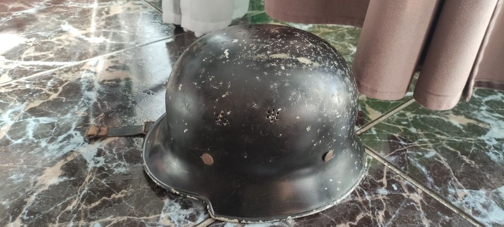 Оригинален немски алуминиев шлем M34 – Противопожарна охрана (Feuerwehr) с име отвътре