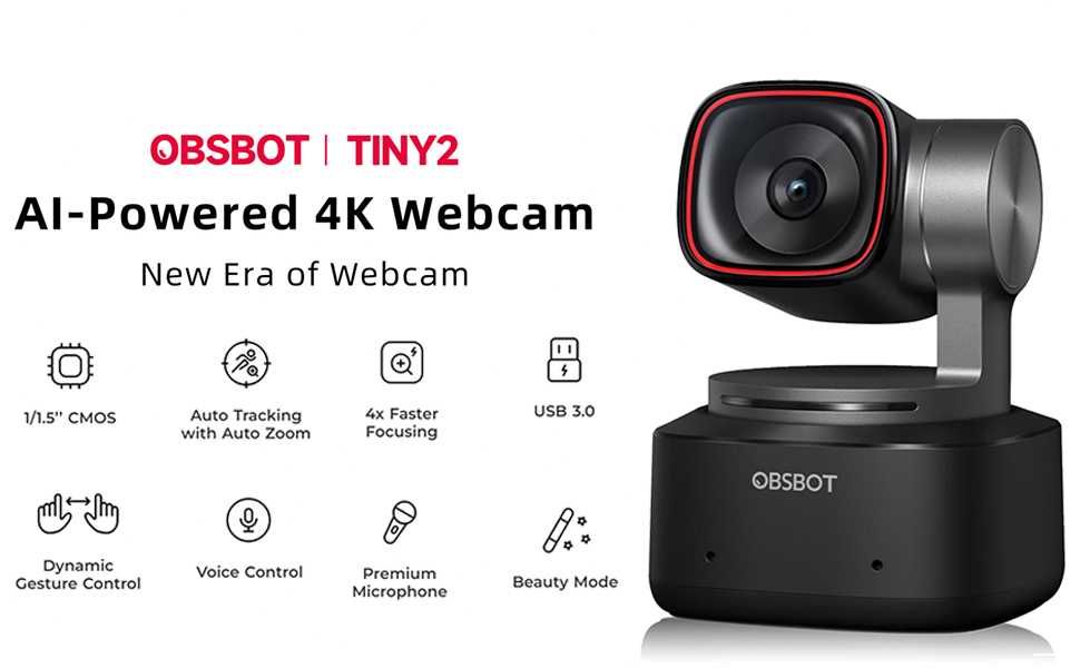 OBSBOT Tiny 2 AI-Powered PTZ 4K Webcam