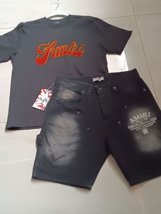 Compleu bărbați tricou și pantaloni scurți de blugi Amiri