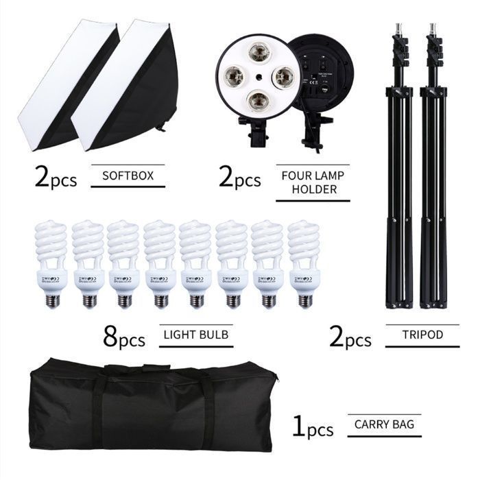 Kit foto-video studio 2x Softbox,8x bec 45W + geanta transport