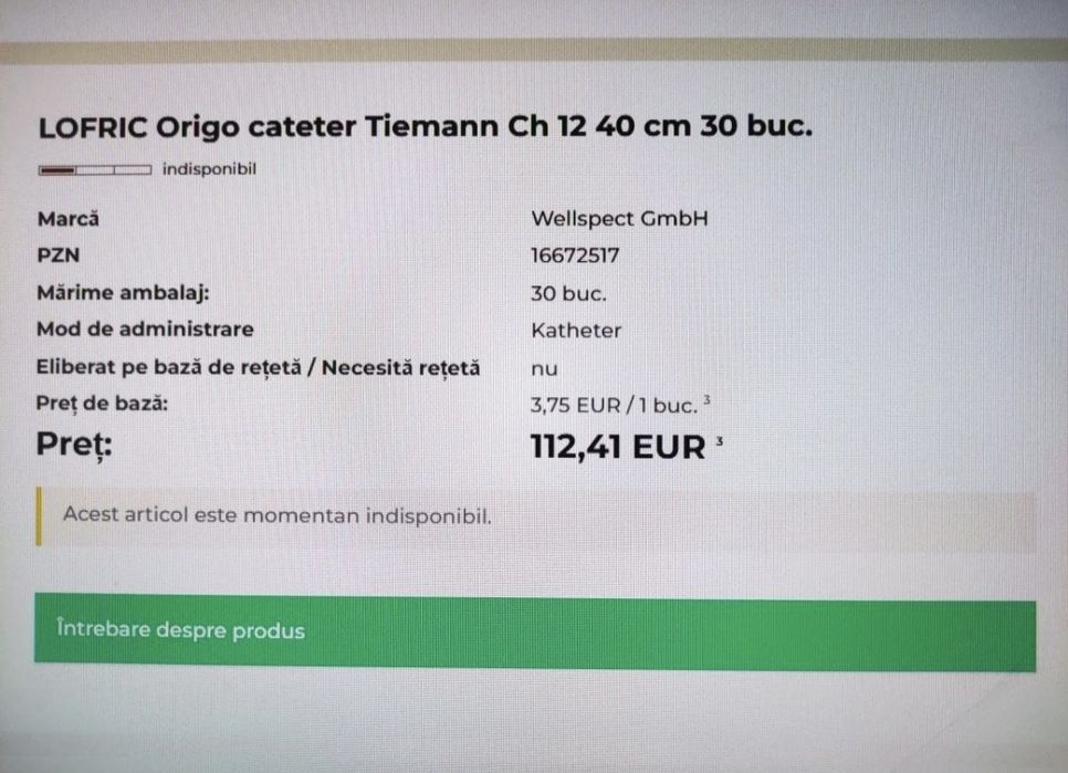 Cutie 30 buc Cateter/Sonda urinara cu gel cu autosondare 40cm unic fol