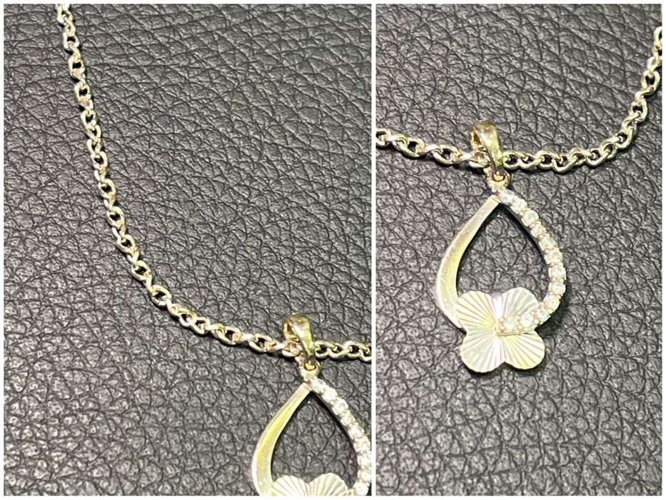 Бяло Злато синджир висулка медальон циркон zlaten 14 K 585 gold