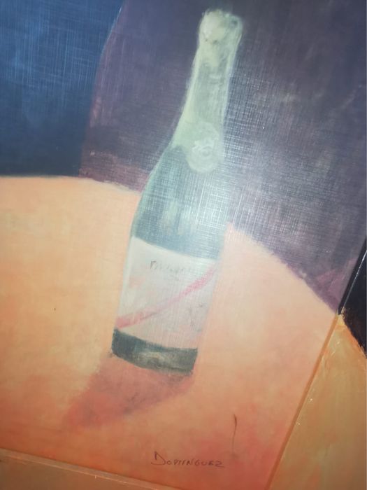 Антикварна картина две жени в кафене голяма в рамка без паспарту