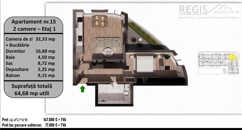 Apartament de vanzare cu 2 camere in Tractorul