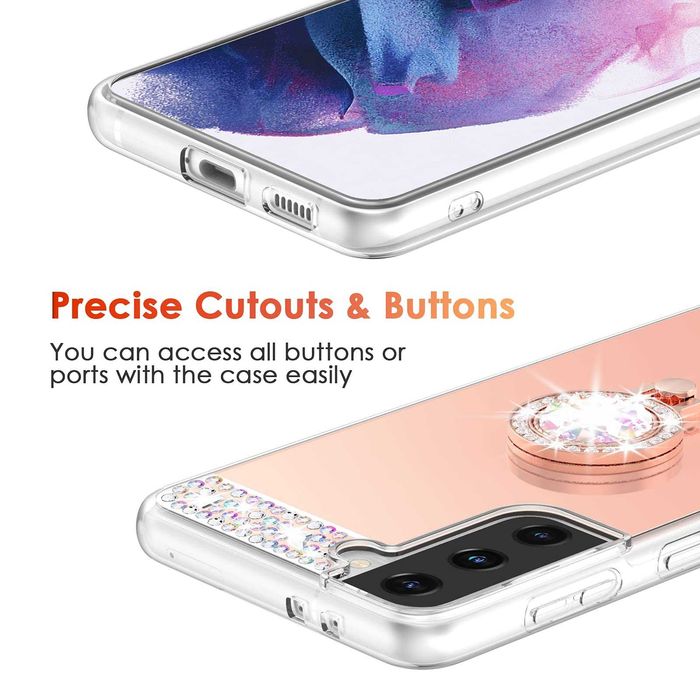 Husa oglinda, pietricele, inel pentru Samsung Galaxy S21 , S21 FE 5G