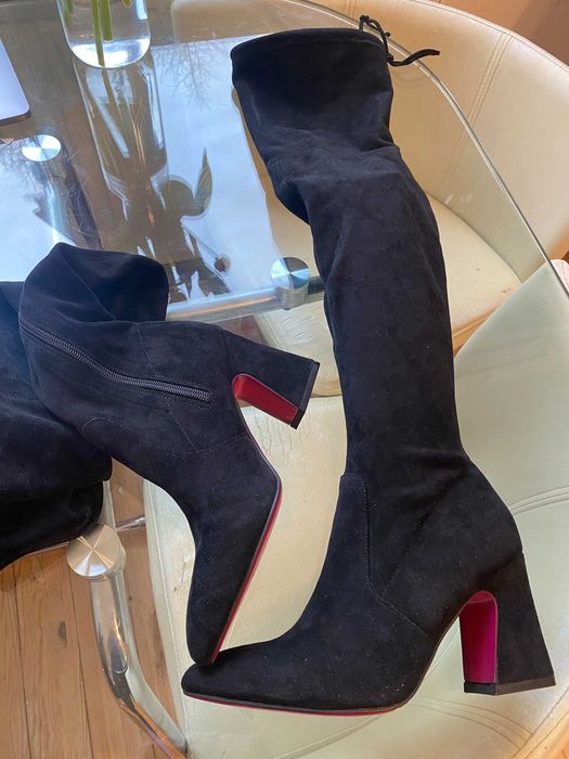 Cizme peste genunchi din piele intoarsa, cu toc, 36