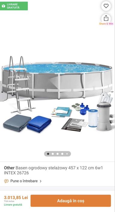 Vând piscină supraterană Intex 26726NP – 457 x 122 cm