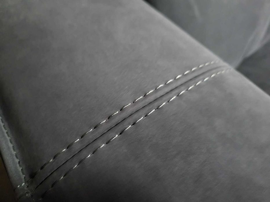 Сив комплект от плат диван тройка с функция сън, фотьойл и табуретка