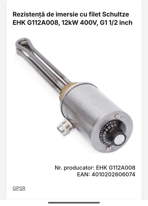 Rezistenta de imersie Schultze 12kw 400v încălzitor apa lichide