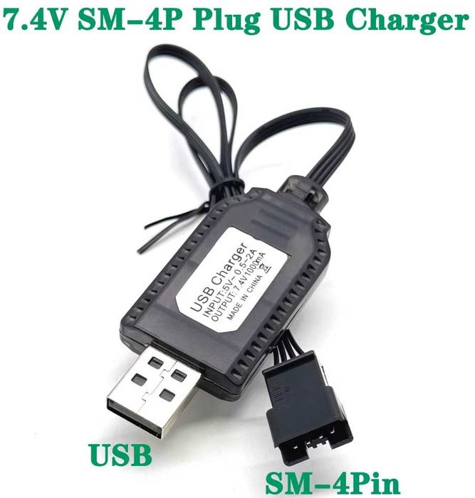 Новые USB зарядки 7,4V с разъемом SM-3P и SM-4P для дронов машинок др.
