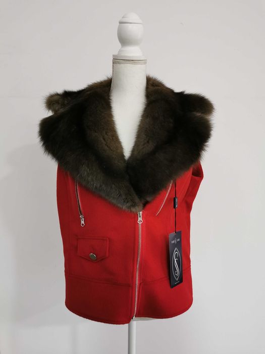 Vestă roșie cașmir & zibelină - Blana naturala