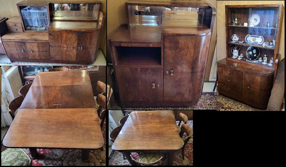 Vand mobila Vintage din lemn masiv nuc, an 1930, Art Deco, stare fbuna