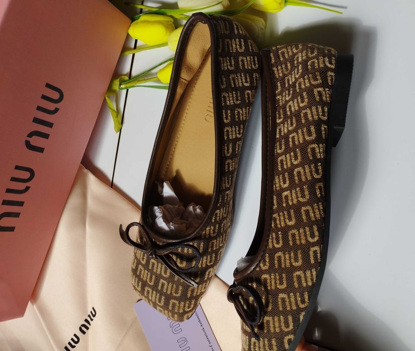 Балетки макасины туфли лоферы женские коричневые Miu Miu