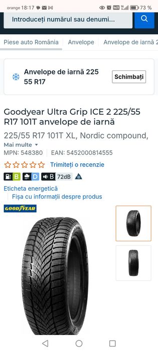 Jante Audi 5x112 R17 + Anvelope Iarnă Goodyear Ultragrip 225 55 R17