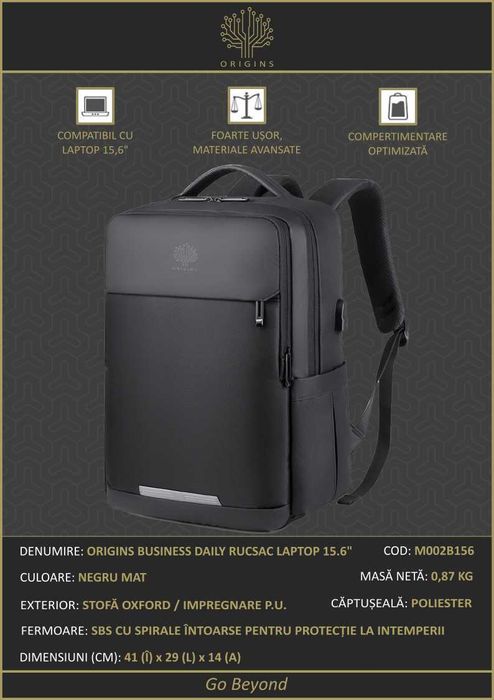 Rucsac laptop 15.6”, ORIGINS BUSINESS DAILY
