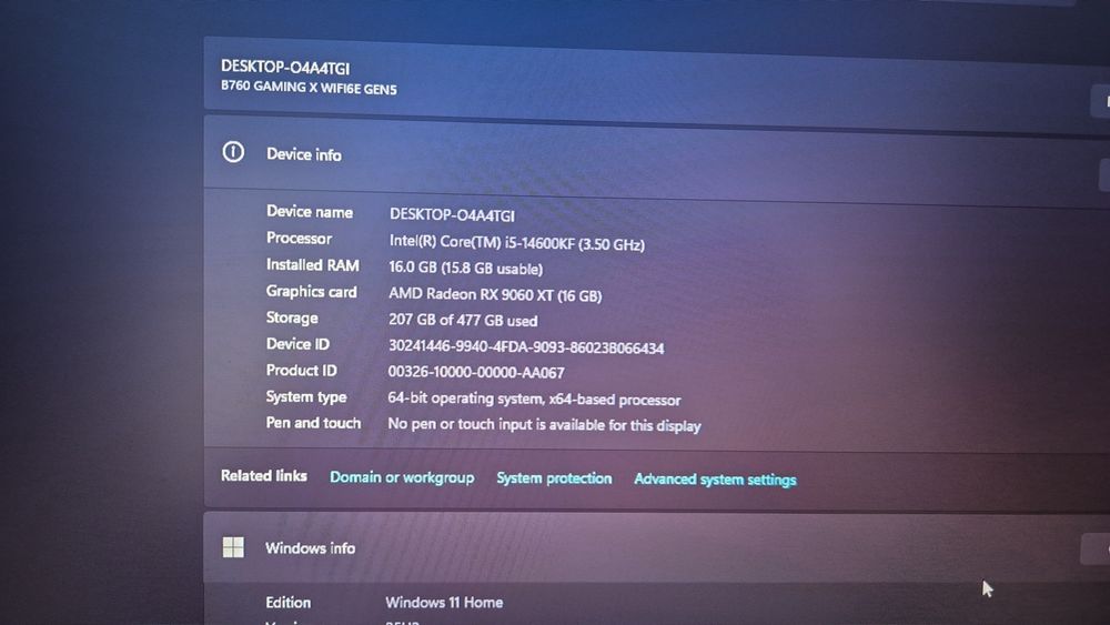 Pc i5 14600kf rx 9060xt 16gb