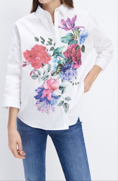 Camasa Mohito alba cu flori oversized xs-m