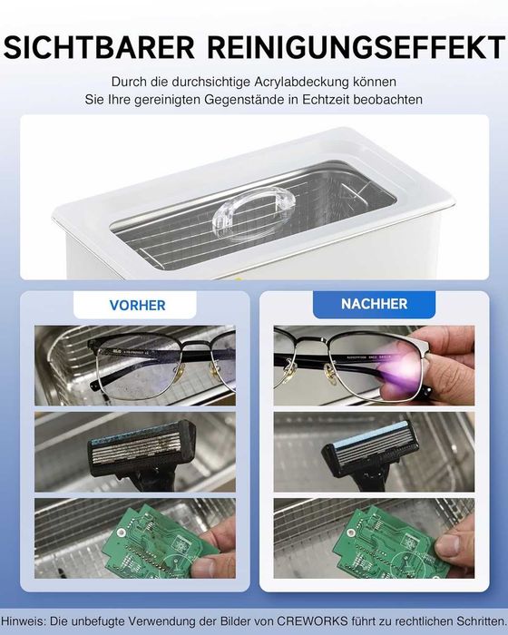 Ултразвуков пречиствател CREWORKS Ultrasonic Cleaning 6 литра,Гаранция
