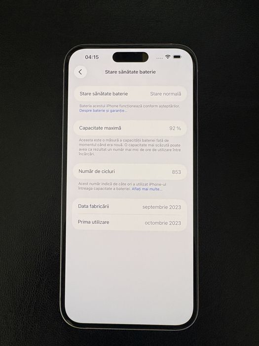 Iphone 15 plus cu sanatate baterie de 92%