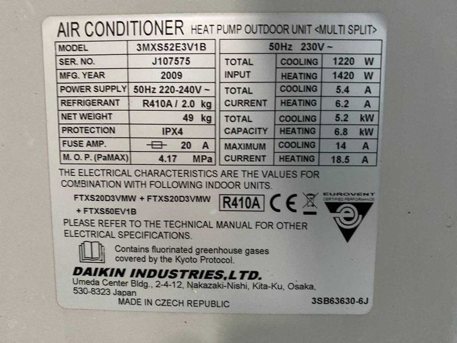 Детайли air conditioner daikin 3MXS52E3V1B