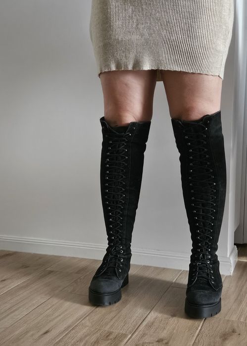 Cizme înalte piele întoarsă