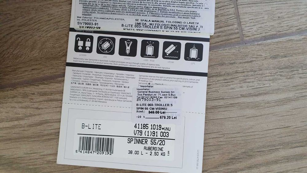 Troler SAMSONITE Spinner B-Lite 3 Upright, 55 cm, cabina, 4 roti