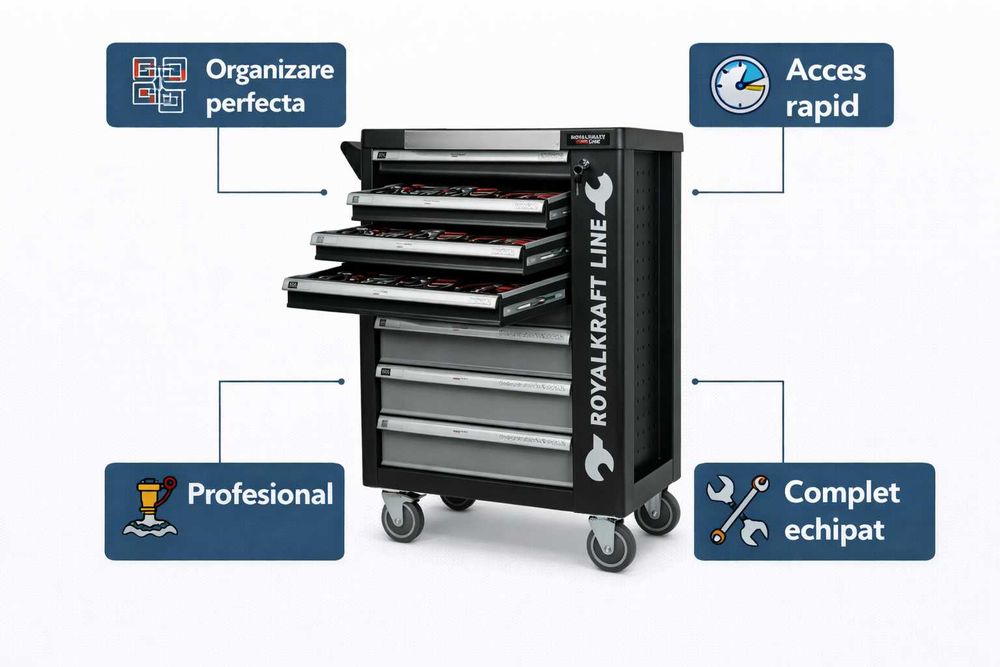 Dulap scule RoyalKraft 7 sertare complet echipat profesional