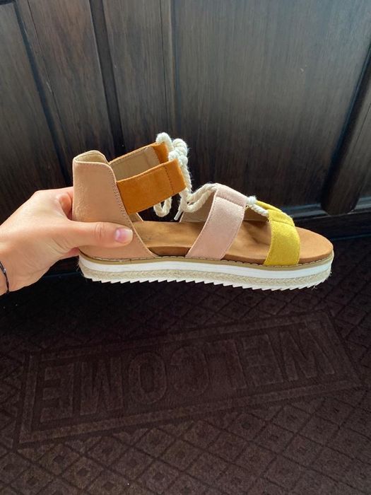 Sandale dama 36-37, multicolor, piele cu sfoara