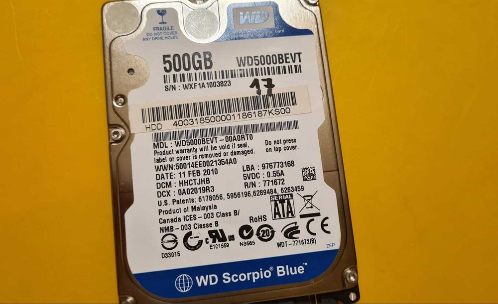 17.HDD Hard Disk Western Digital Scorpio Blue 500Gb 5400Rpm 8MB SATA 2