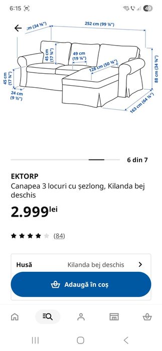 Canapea Ektorp Ikea - 3 locuri cu sezlong