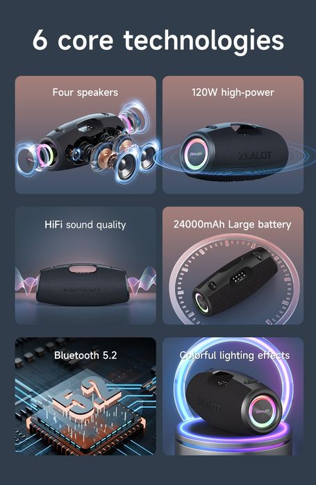 Zealot S78 120w boxa portabila 24000mah baterie